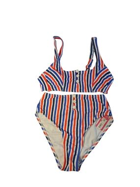 Xhilaration  Striped Two-Piece Swim Set in Blue, Red & White